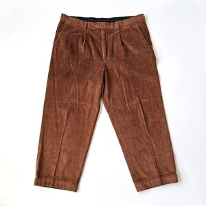Bagazio Brown Corduroy Pleated Trousers Men 44x32 Classic Old Money Style Cotton